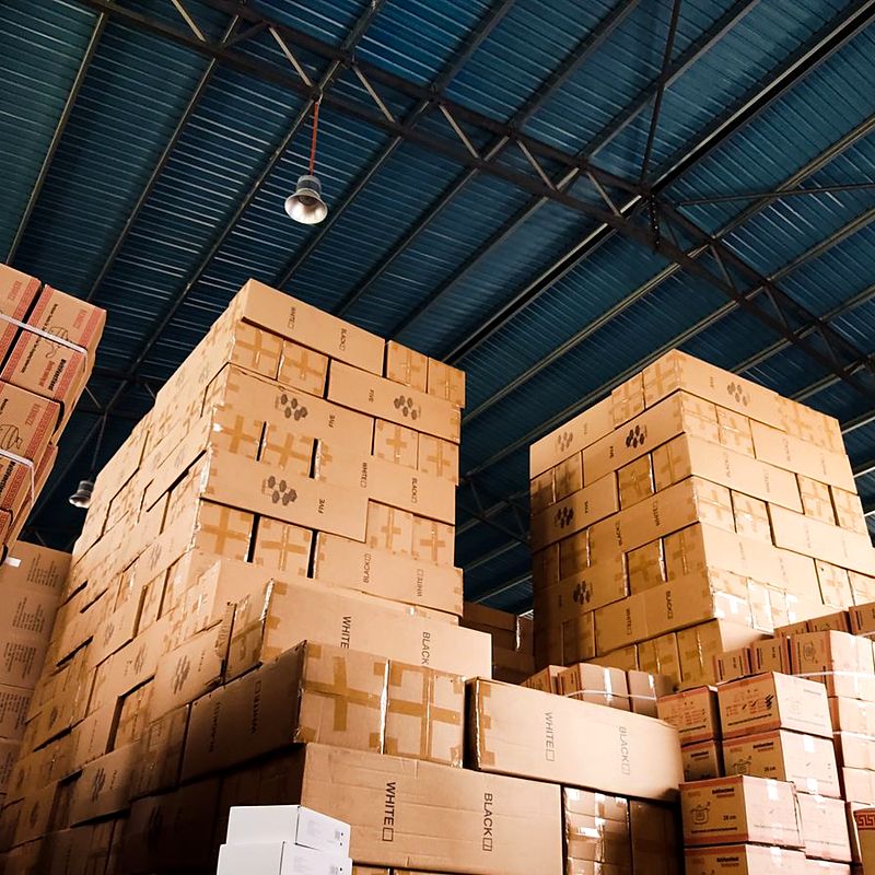 Cartons stacked in the warehouse