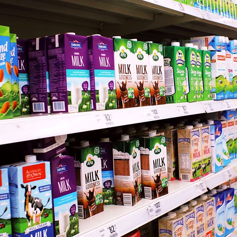 Packaged products on retail shelves