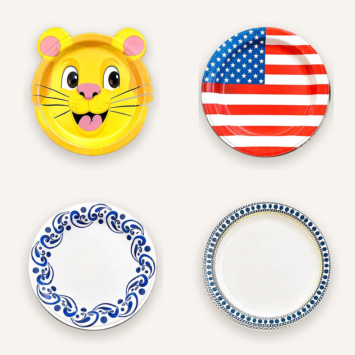 Printed paper plates — birthday, character and patterned designs
